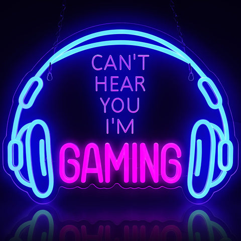 ReyeeInc gaming neon sign front view headset lit for vibrant game zone ambiance