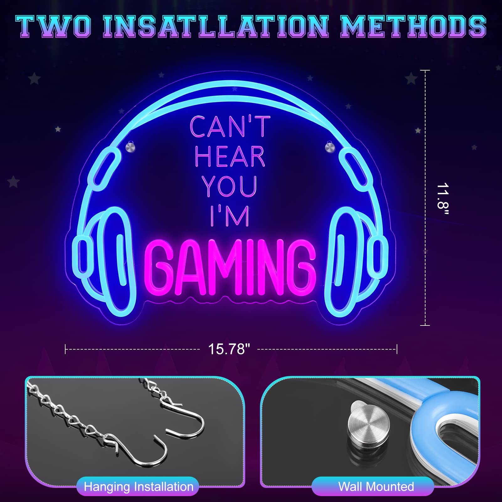ReyeeInc gaming neon sign USB plug-and-play with PC, laptop, or power bank