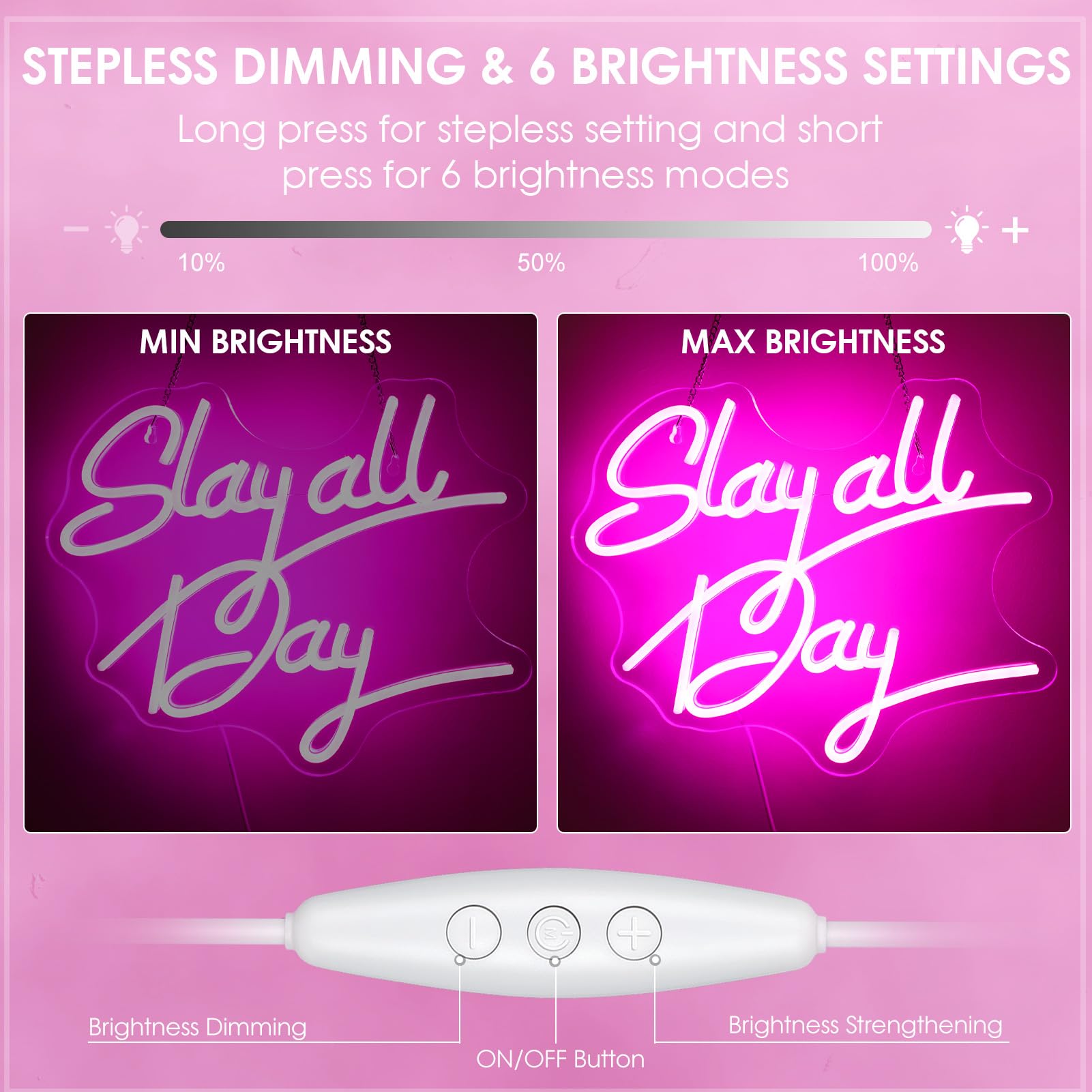 ReyeeInc Slay All Day pink neon sign wall mount decor for chic spaces.