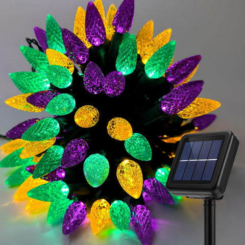 ReyeeInc solar Mardi Gras lights, 39ft strand, ideal for festive outdoor decor