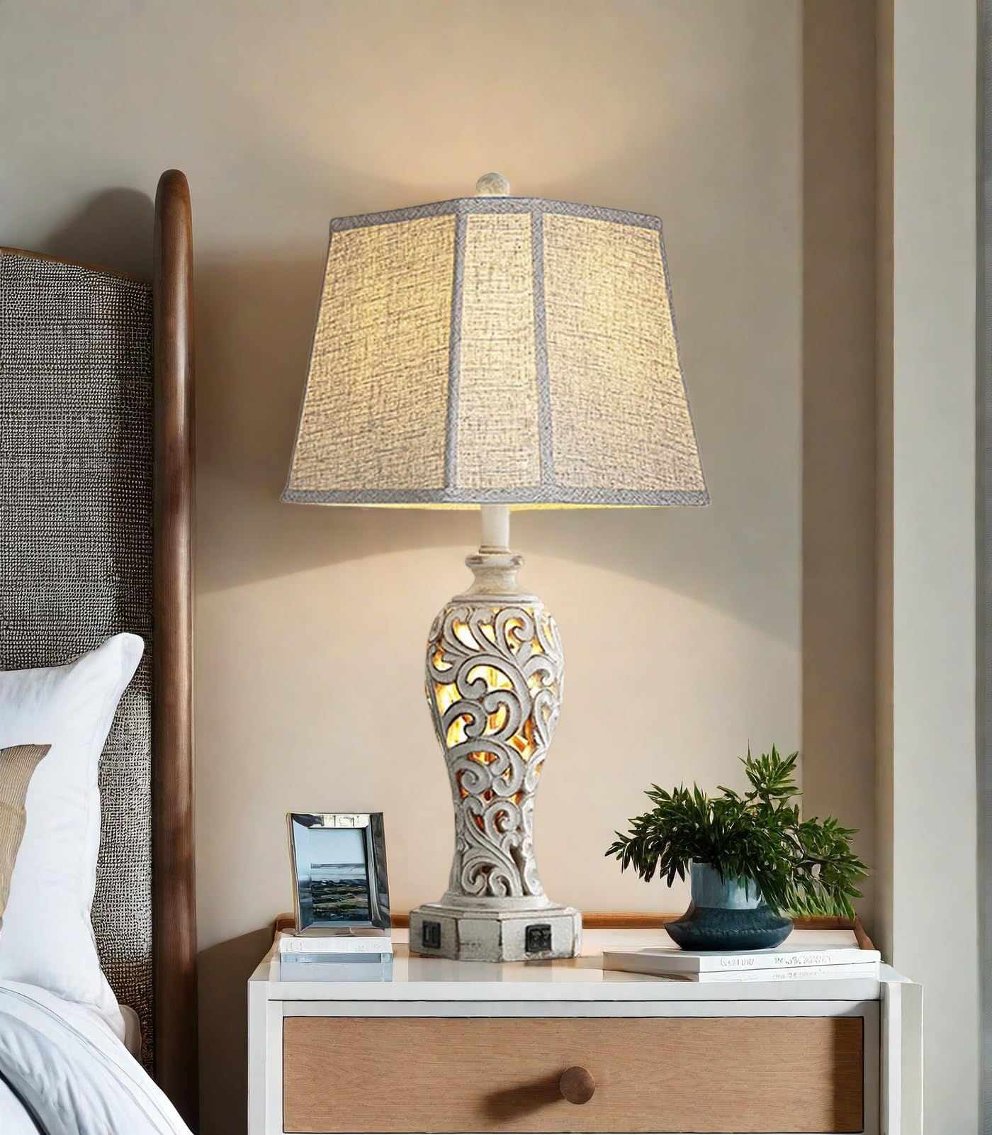 Reyokale table lamp in bedroom setup for relaxing ambiance.