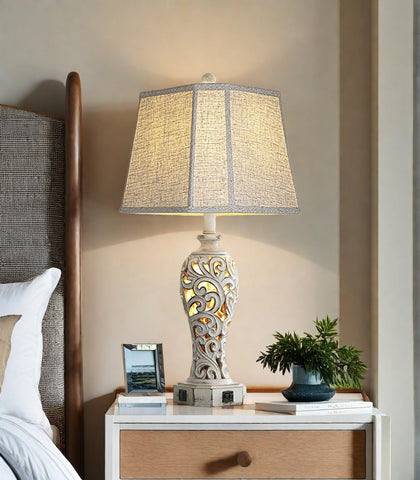 Reyokale table lamp in bedroom setup for relaxing ambiance.