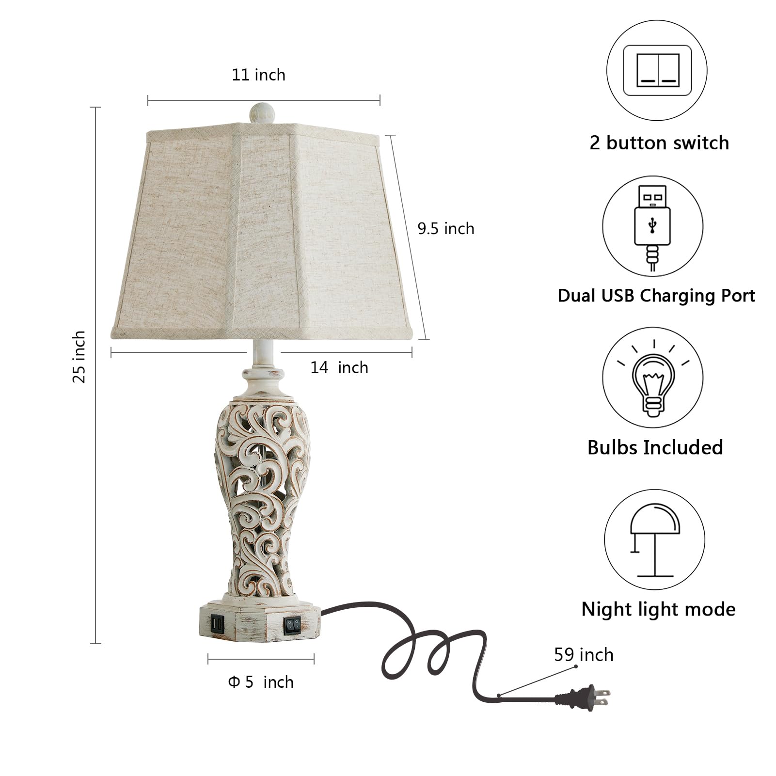 Reyokale lamp includes energy-efficient bulb for immediate use.