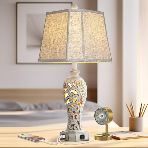 Reyokale lamp with natural linen white shade enhances decor.