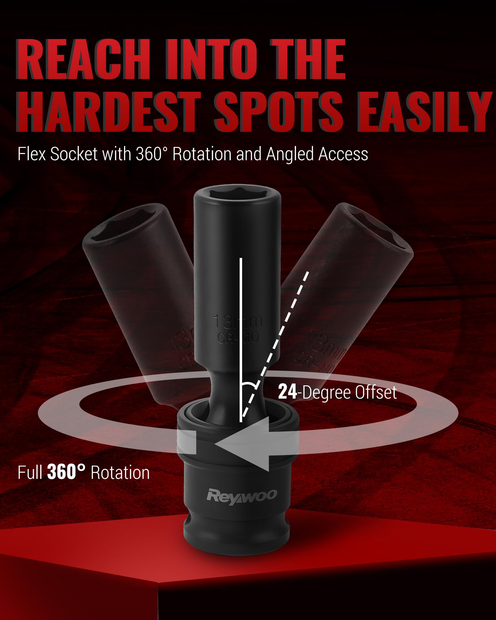 Reywoo 80 mm deep sockets with 6-point grip provide secure engagement.