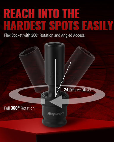 Reywoo 80 mm deep sockets with 6-point grip provide secure engagement.