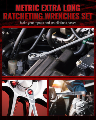Reywoo flex-head rotating wrench demonstrating versatile angles in tight space.