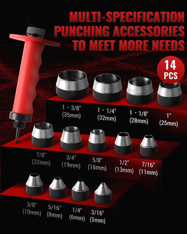 Reywoo Hole Punch Set shows 13 punch head sizes for versatile hole creation