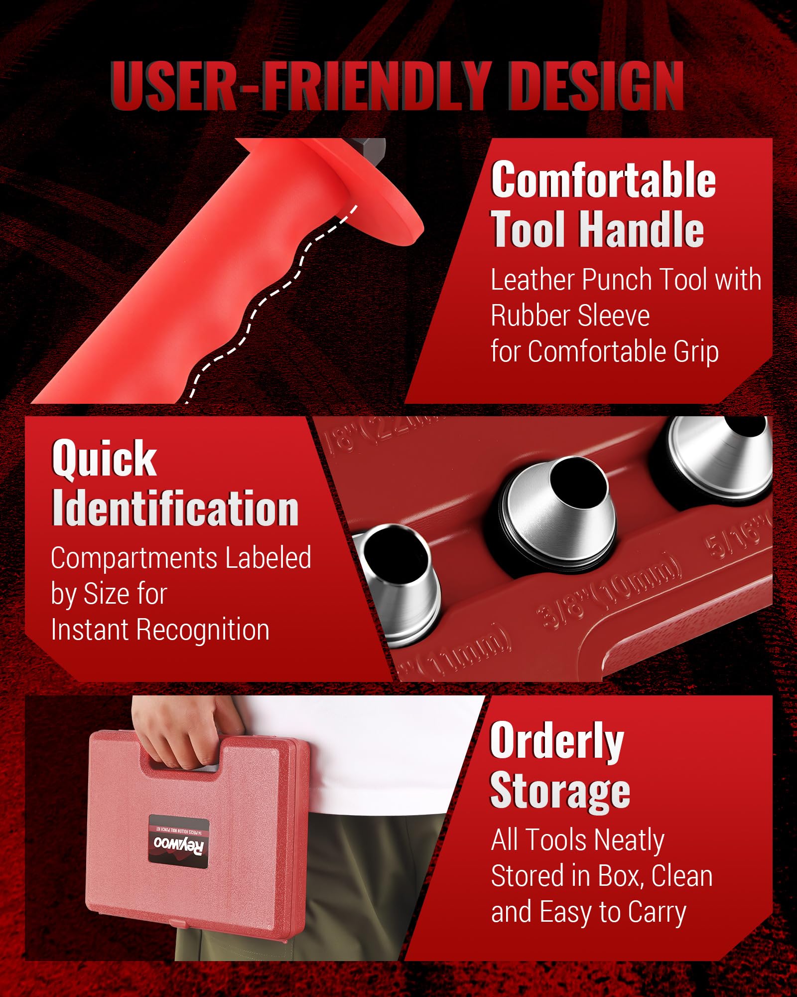 Reywoo Hole Punch Set alloy-steel construction for durability and sharp cuts