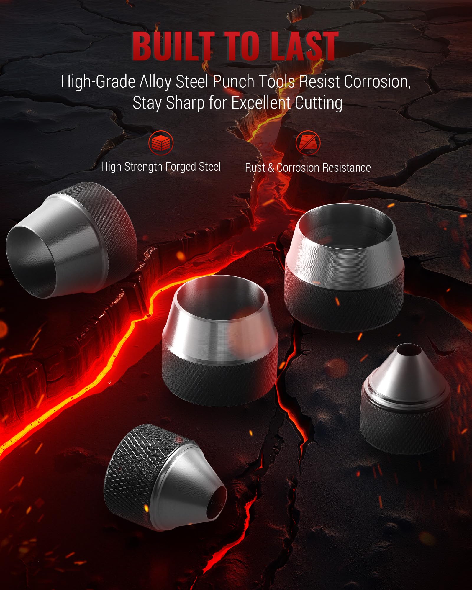 Reywoo Hole Punch Set pilot-tip center punch aids quick alignment on soft materials