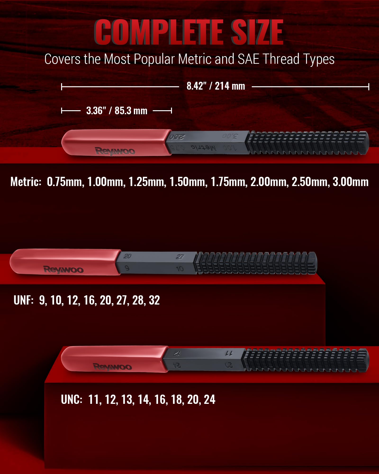 Reywoo metric file sizes chart for precise threading repairs.