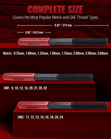 Reywoo metric file sizes chart for precise threading repairs.