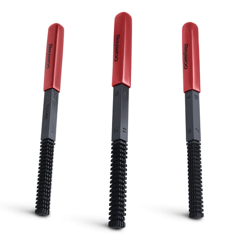Reywoo thread restorer set with three files for versatile external thread repair.