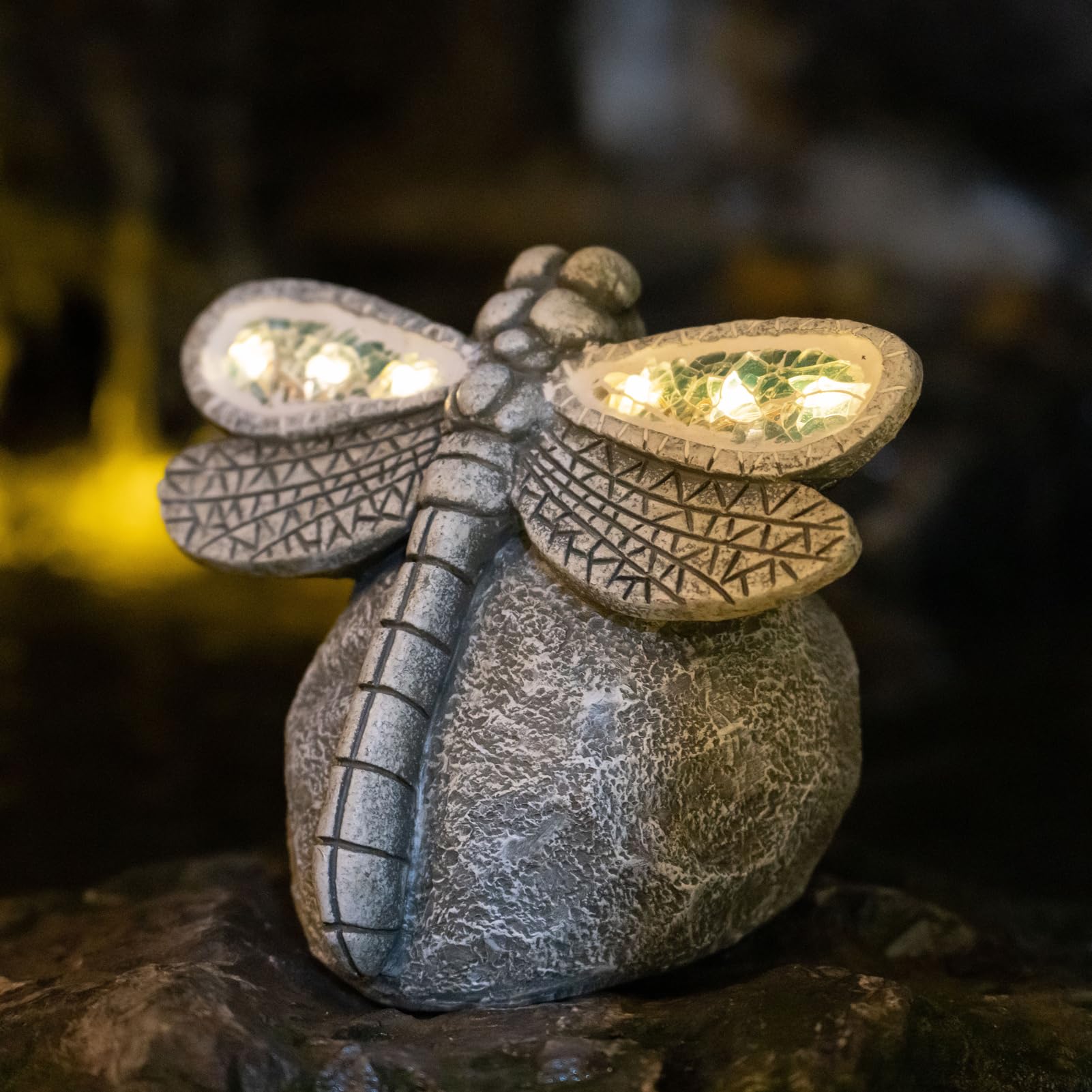 Rezpuao balcony dragonfly decor brings gentle night glow to spaces.