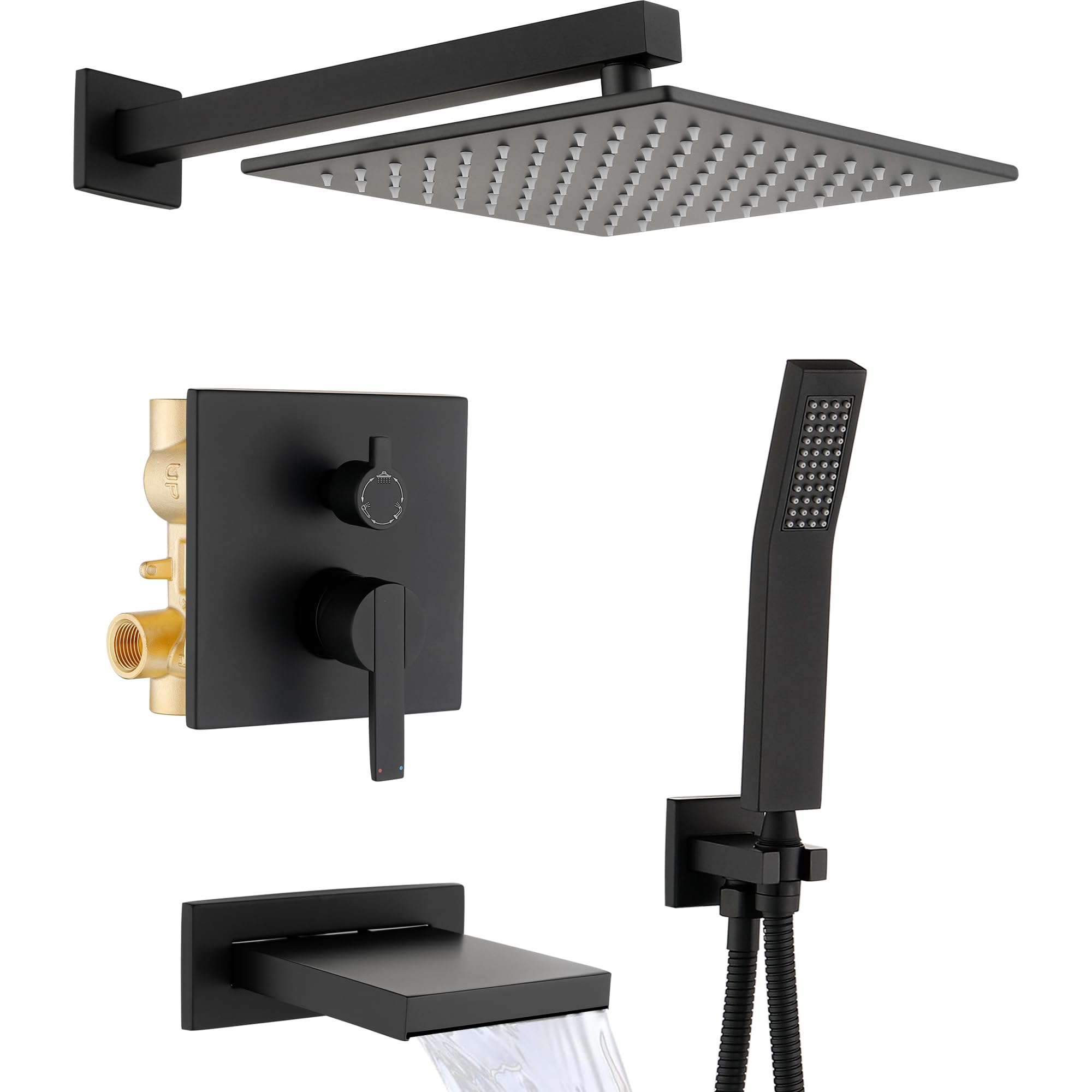 RF SUNUAN all-metal shower system in matte black for durable bathroom reliability