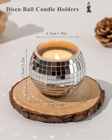 RGBDOT silver mirror tiles on disco ball candle holder reflecting light beautifully