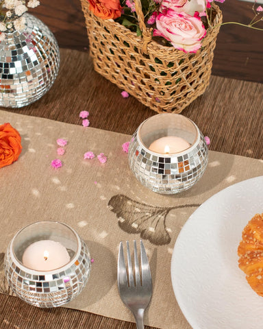 RGBDOT wedding table centerpiece with disco ball candle holder creating warm glow