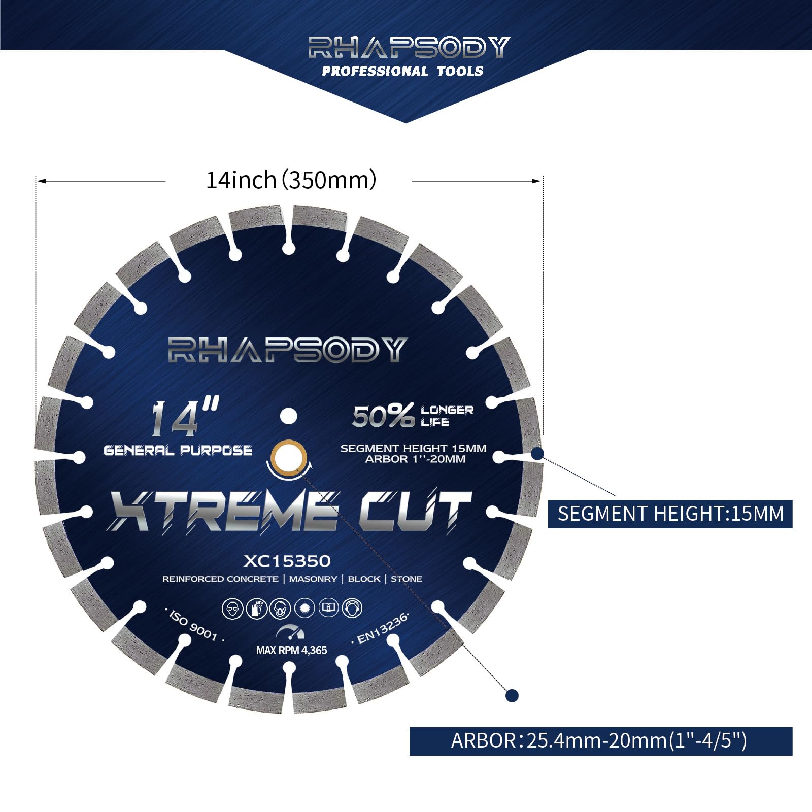 Rhapsody diamond blade in dry-cutting action on concrete for efficient progress.