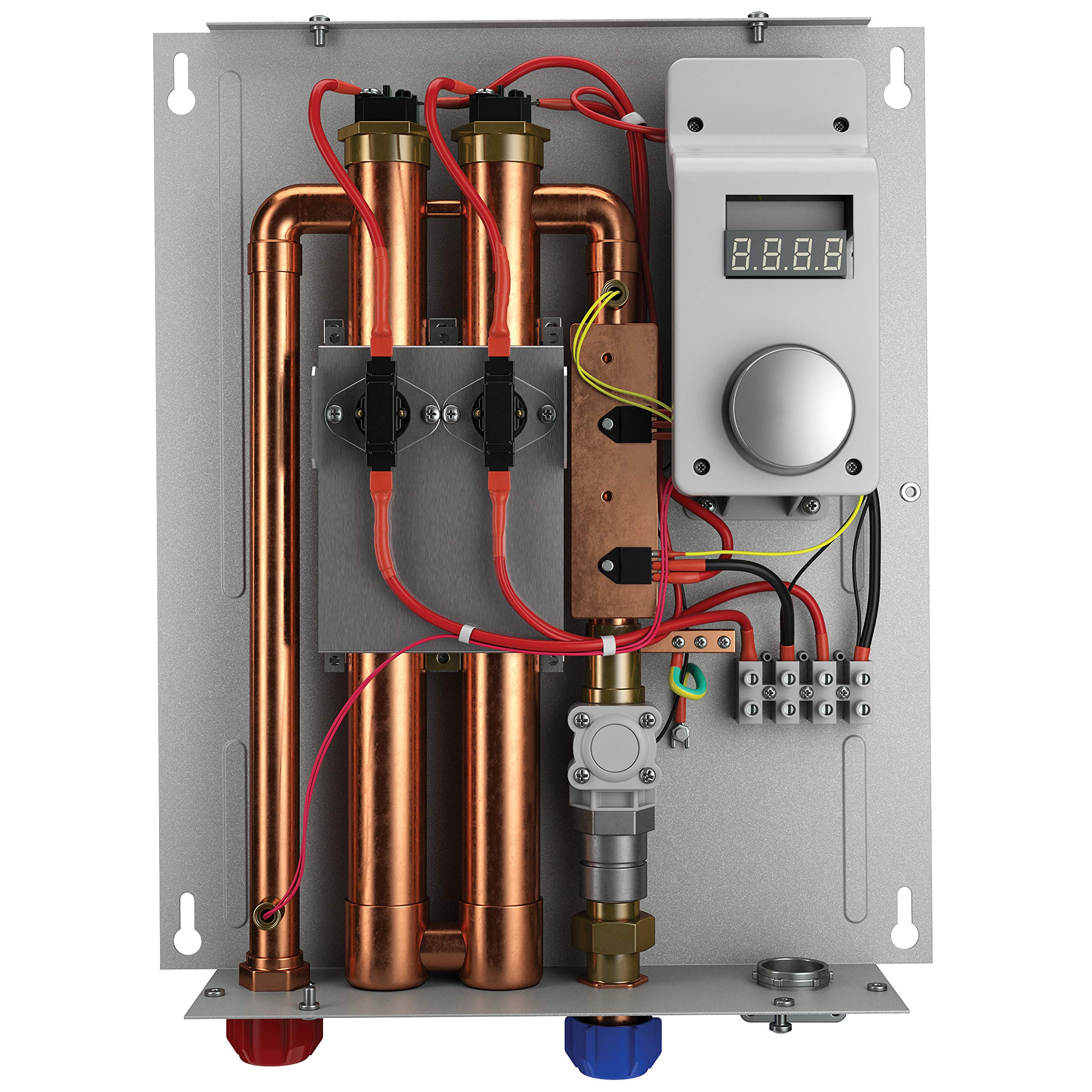 Rheem control panel with LED display showing precise temperatures