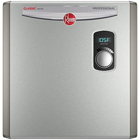 Rheem RTEX-27 tankless water heater with digital display for precise temperature control