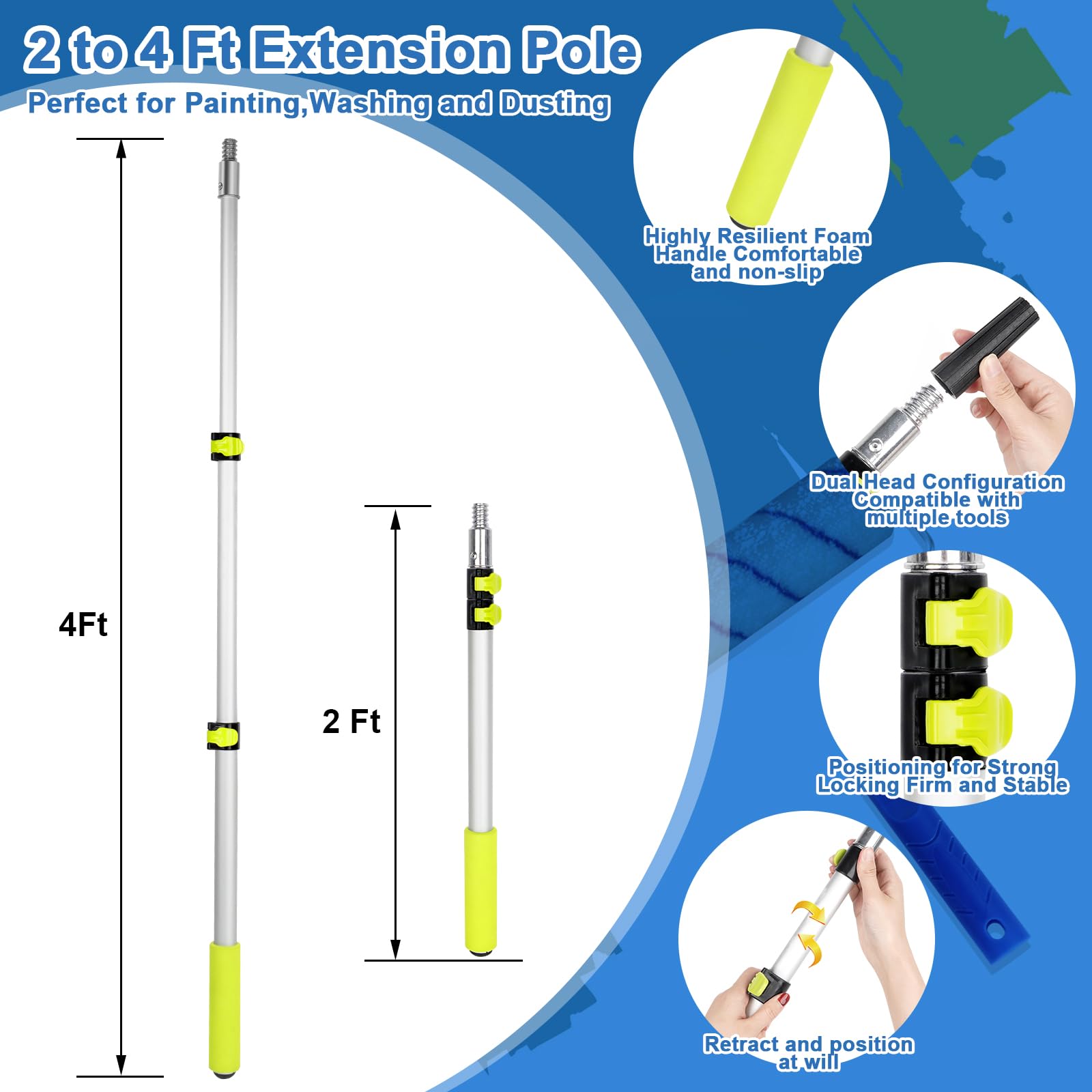 Rhibak aluminum extension pole is lightweight and durable for overhead painting