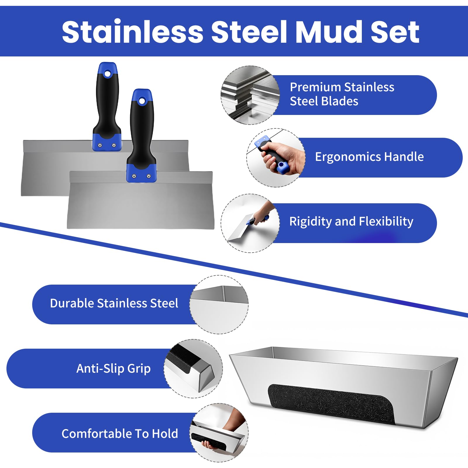 Rhibak 10-12 inch taping knives for smooth application and precise joints.