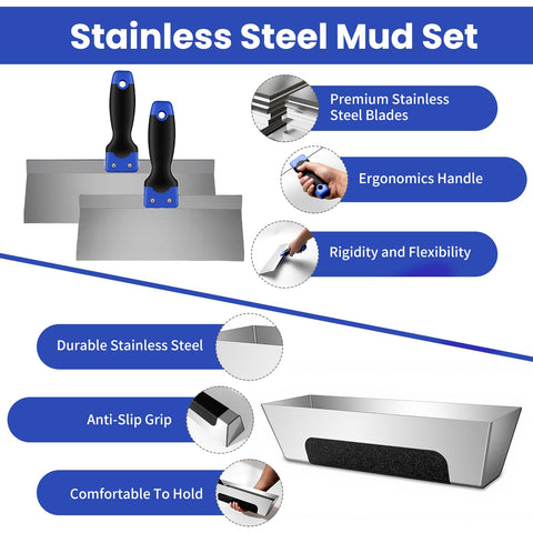 Rhibak 10-12 inch taping knives for smooth application and precise joints.