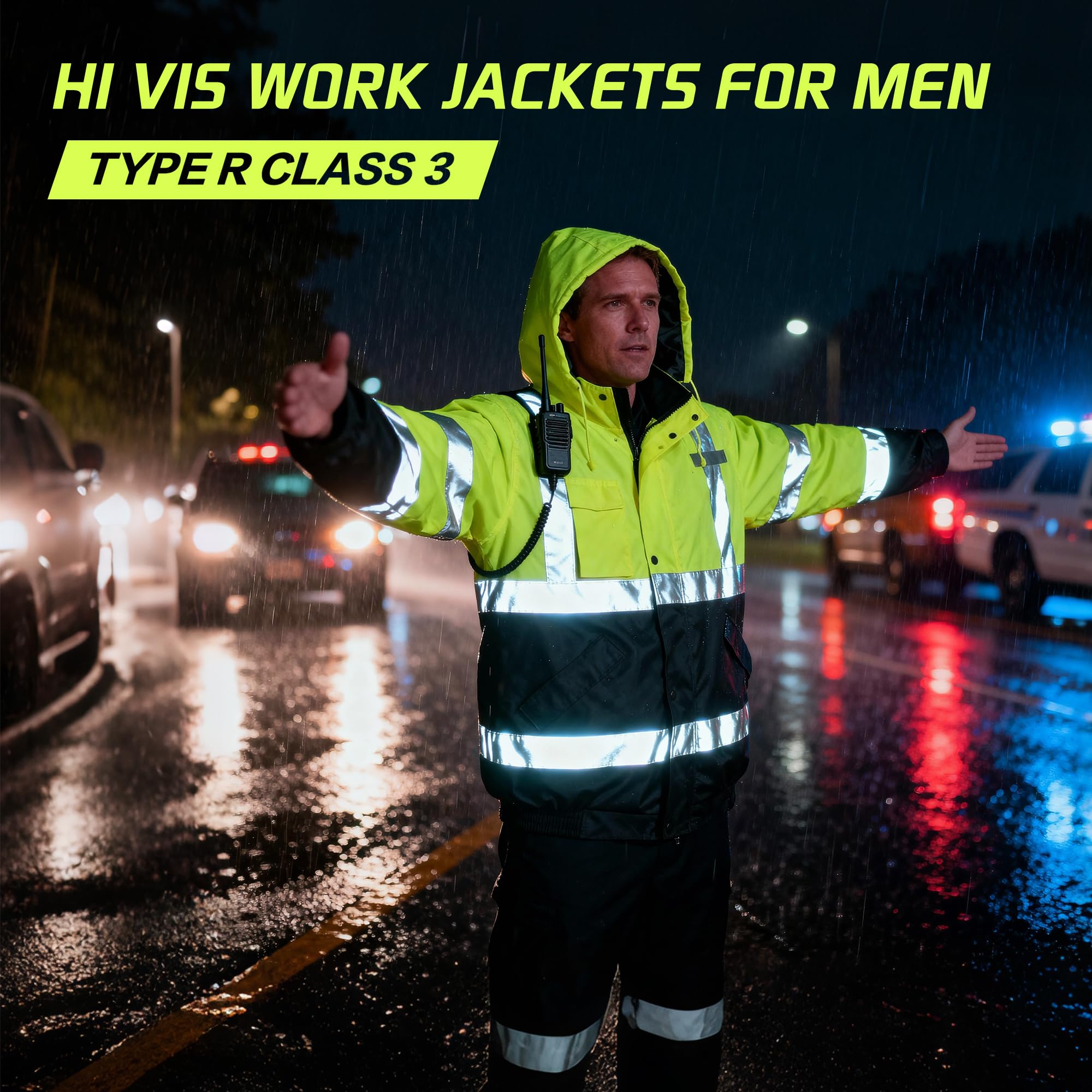 Rhino Hit safety jacket with 360-degree visibility strips for high contrast on site.