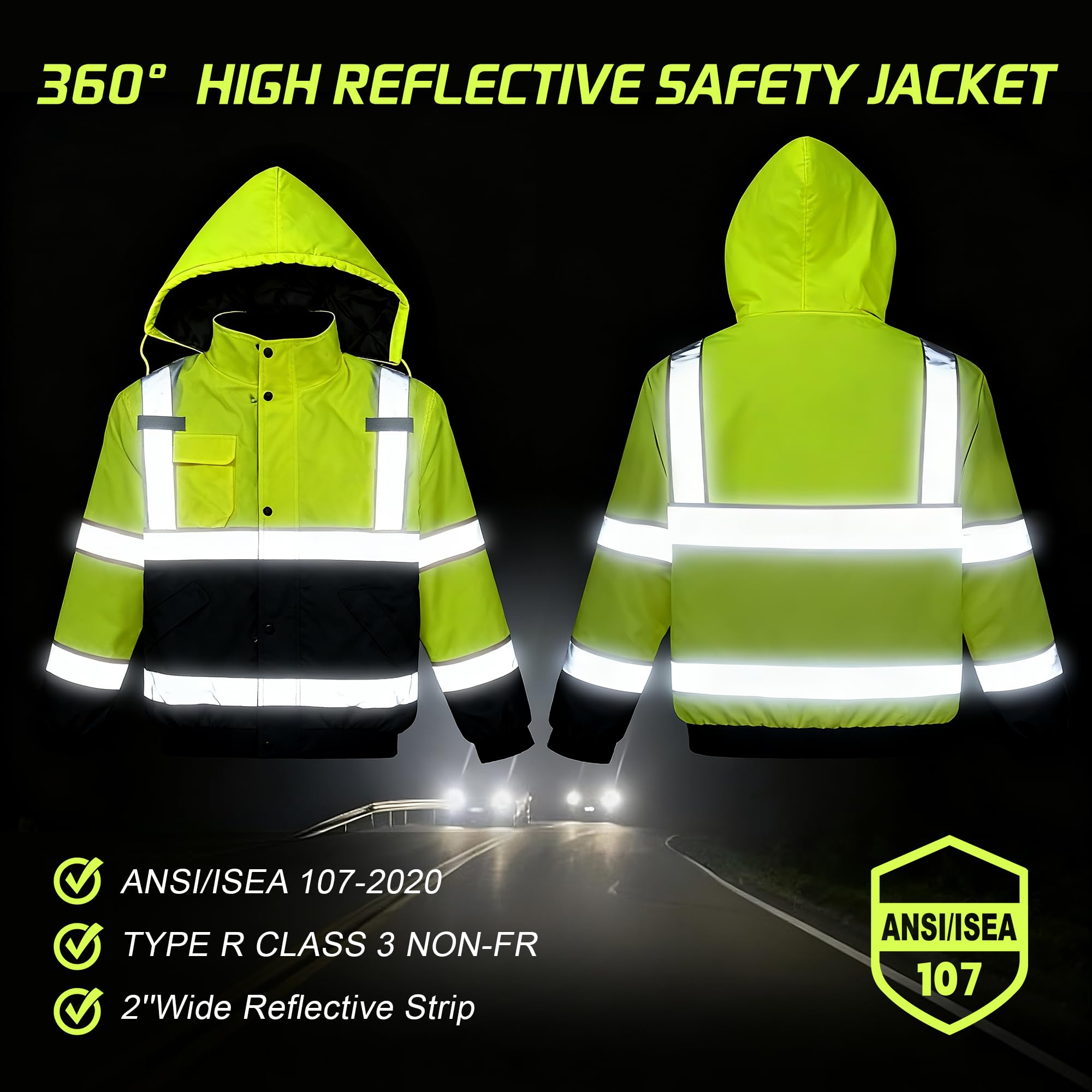 Rhino Hit safety jacket detachable hood for versatile weather coverage.