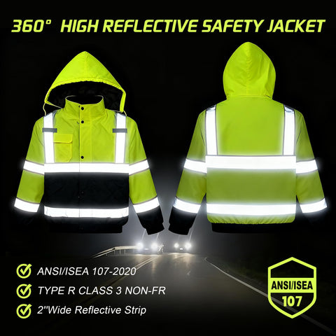 Rhino Hit safety jacket detachable hood for versatile weather coverage.