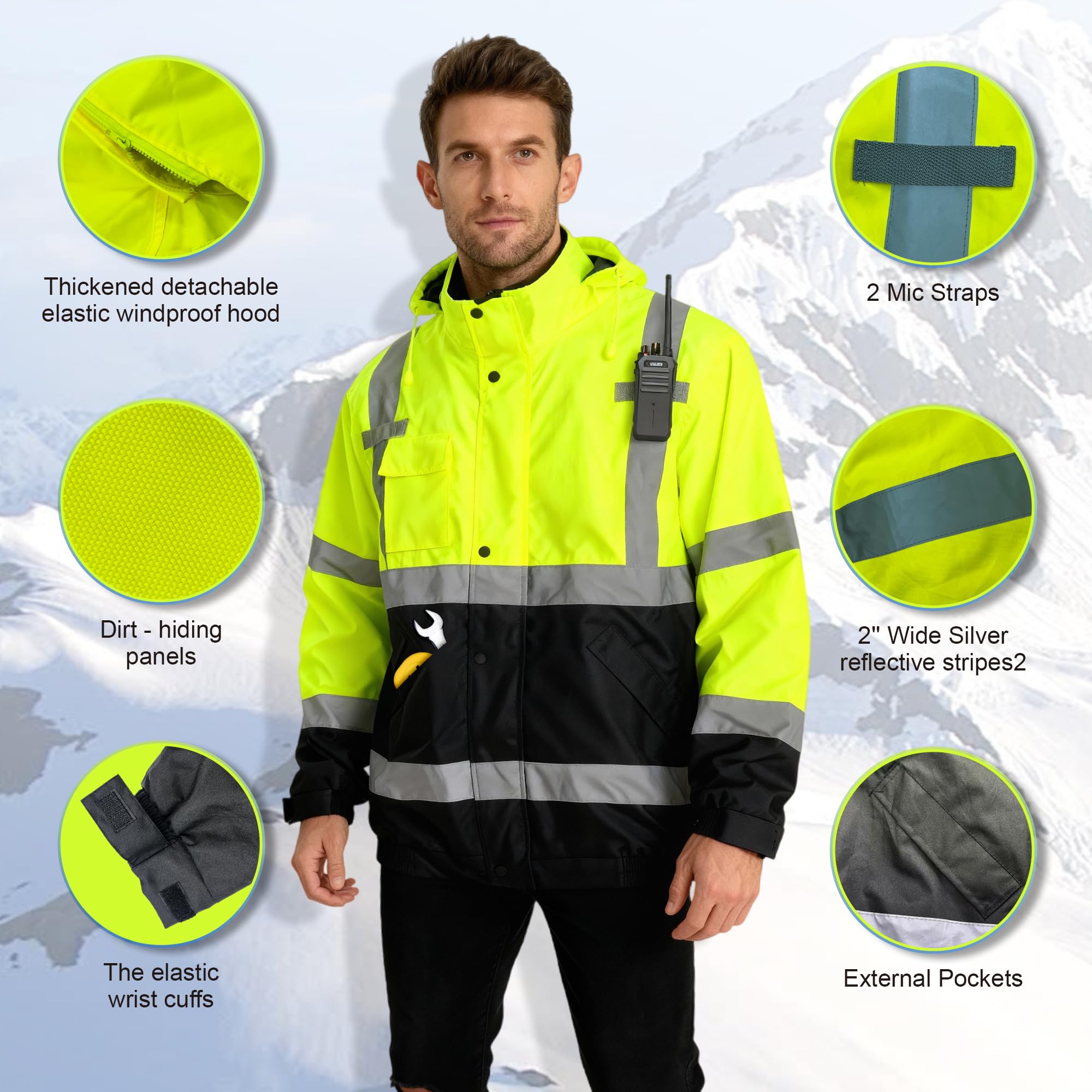 Rhino Hit safety jacket fleece-lined stand-up collar for extra warmth.