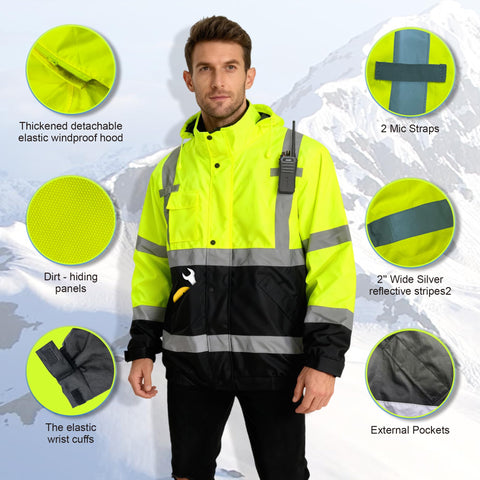 Rhino Hit safety jacket fleece-lined stand-up collar for extra warmth.
