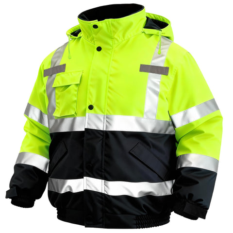 Rhino Hit safety jacket waterproof hooded for all-weather protection on site.