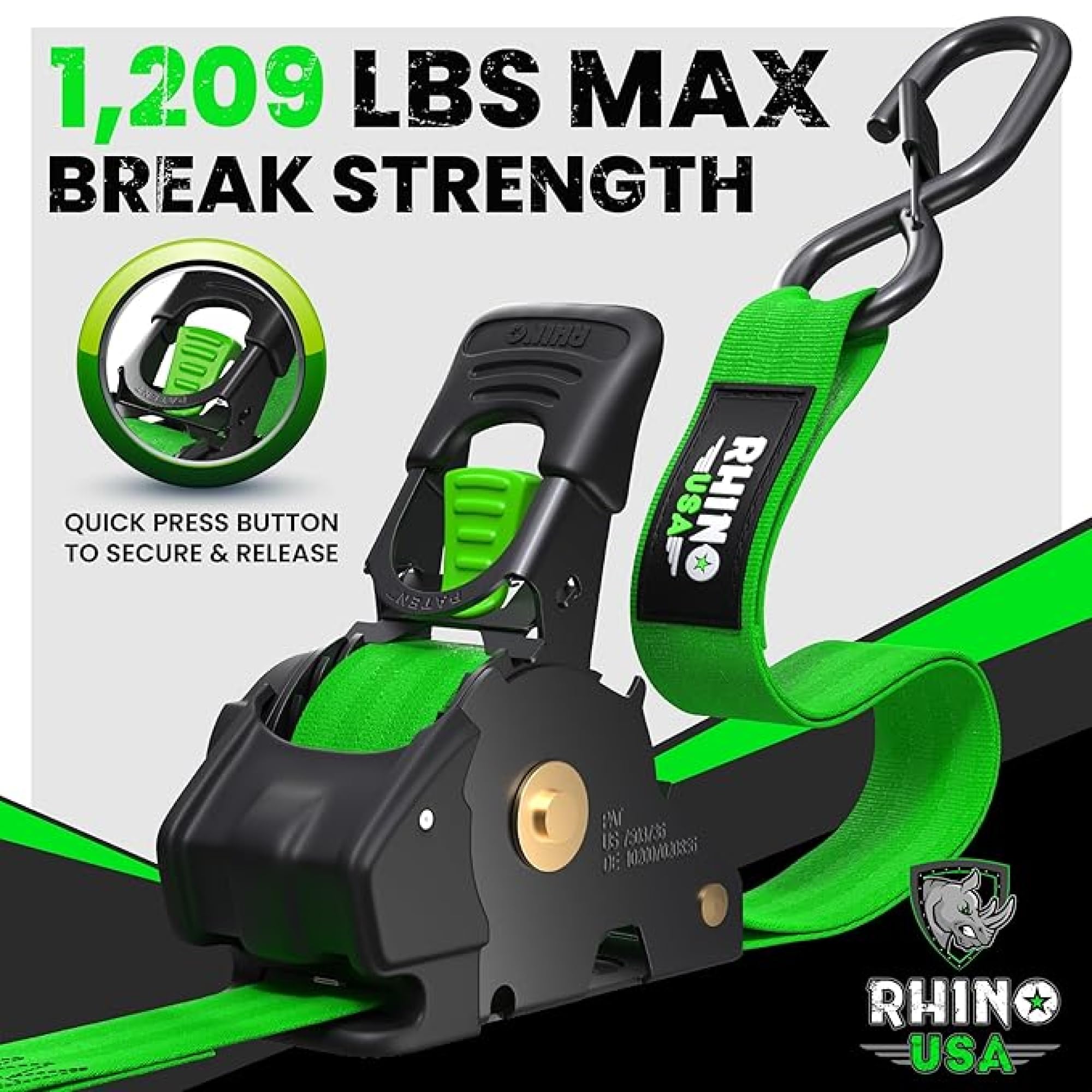 Rhino USA auto self-retracting strap reduces slack for fast setups.