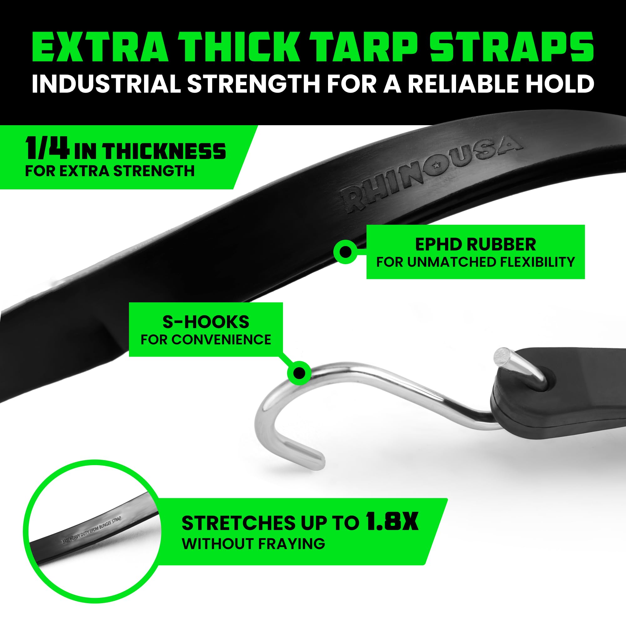 Rhino USA 21-inch bungee strap keeps cargo tight during transport and camping.