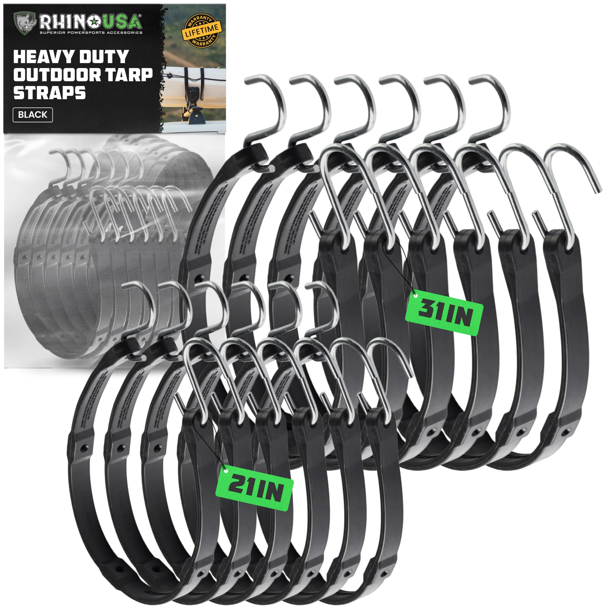 Rhino USA bungee 31-inch strap secures tarps with reliable stretch for outdoor setups.