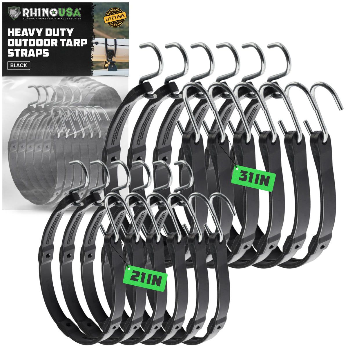 Rhino USA bungee 31-inch strap secures tarps with reliable stretch for outdoor setups.