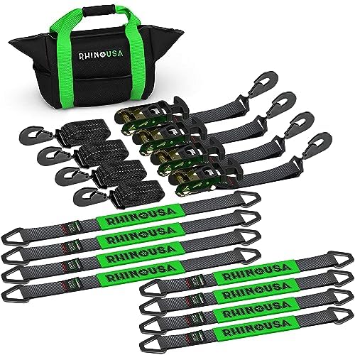 Rhino USA car hauler strap 4-pack secures vehicles during transport without damage