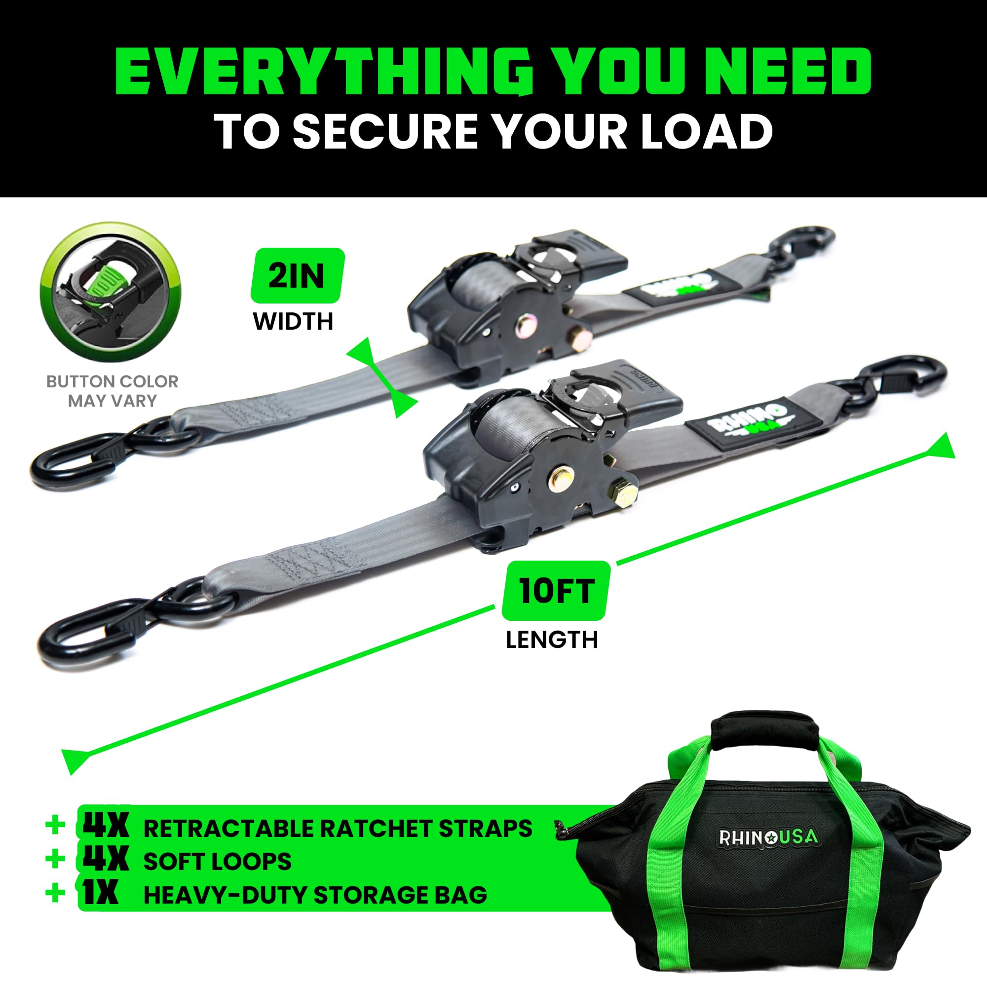 Rhino USA coated full-bend S-hooks for durable tie-downs