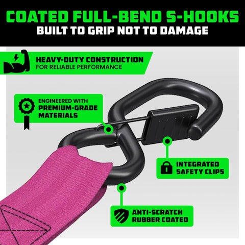 Rhino USA coated S-hooks close-up in pink for durable anchoring.