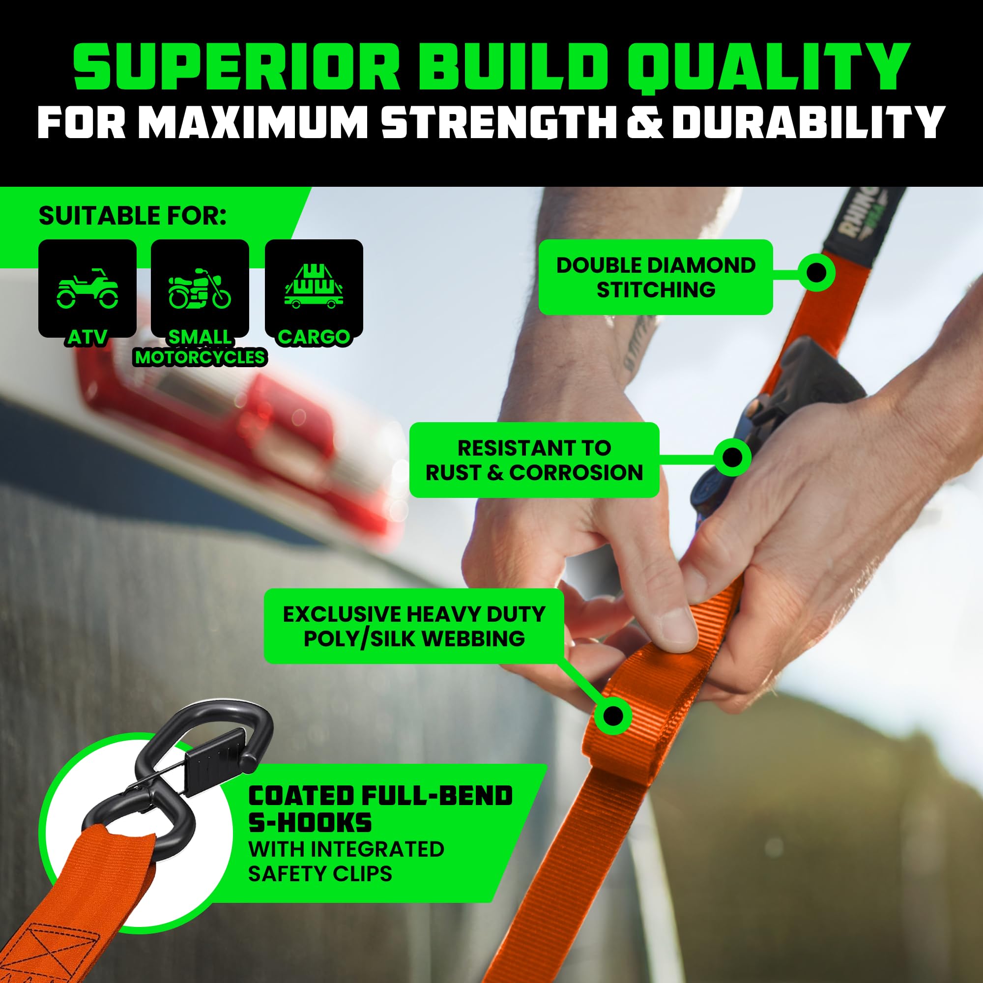 Rhino USA coated full bend S-hook durability and corrosion resistance.