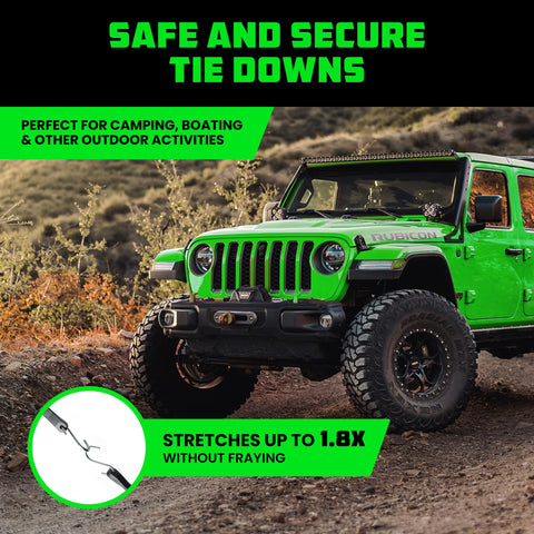Rhino USA 185lbs load capacity bungee cords withstand tough outdoor tasks.