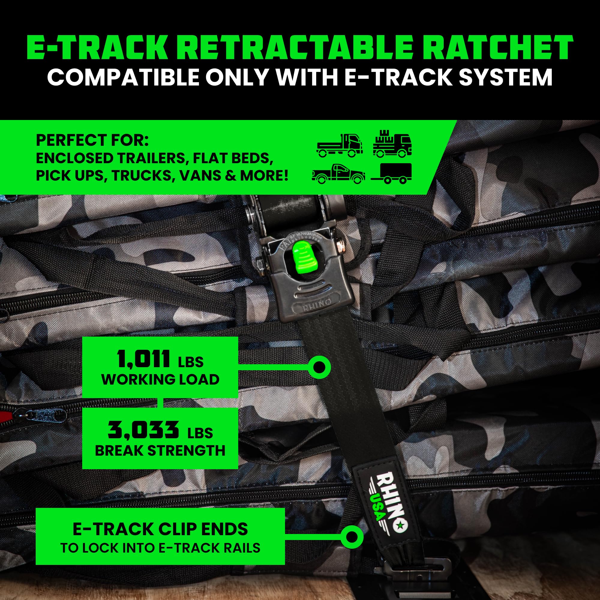 Rhino USA e-Track clip with quick-release end.