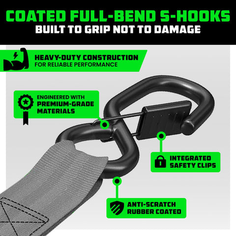 Rhino USA electro-plated ratchet metal provides durable, corrosion-resistant use.