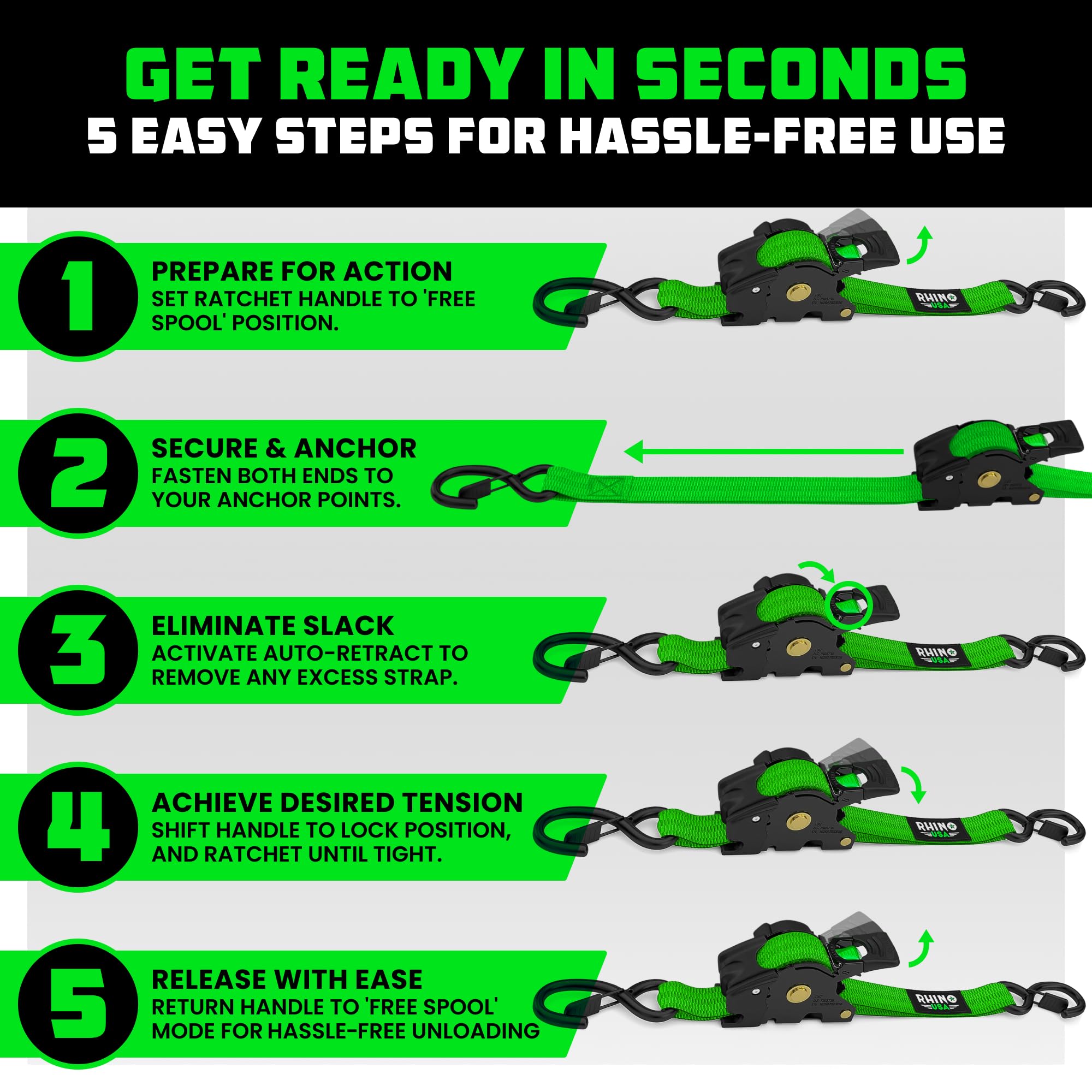 Rhino USA green strap highlighting ergonomic grip for long use
