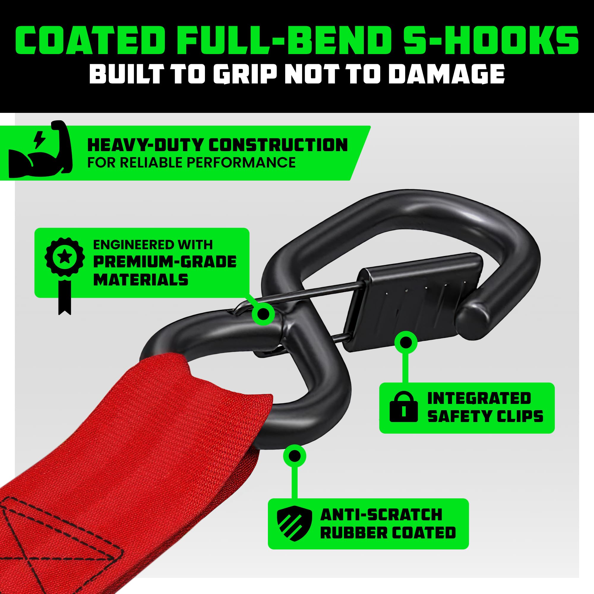 Rhino USA padded-handle ratchet for comfortable, fatigue-free tie-down sessions.