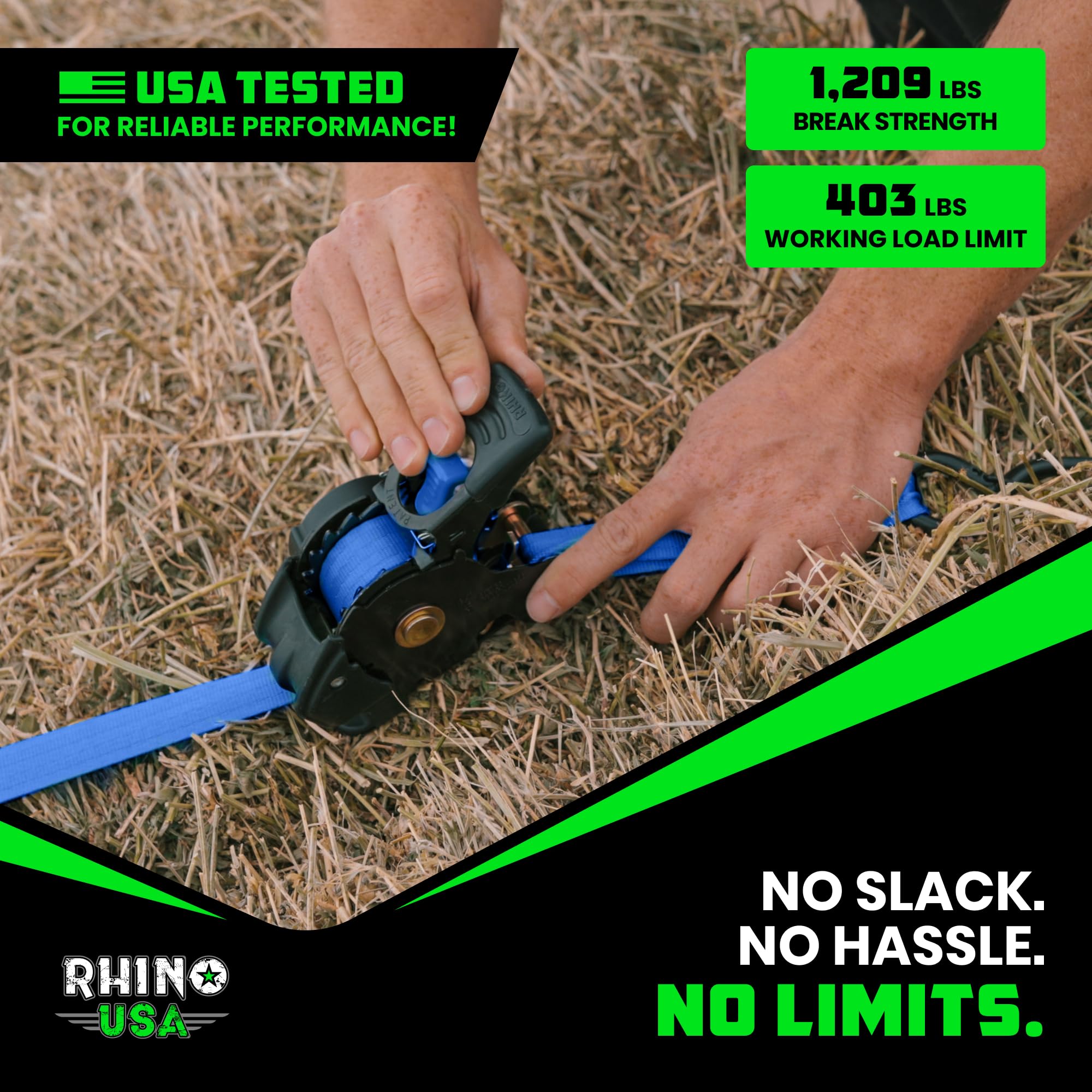 Rhino USA four-pack ready for multiple tie-downs on trailers, trucks, or motorcycles.