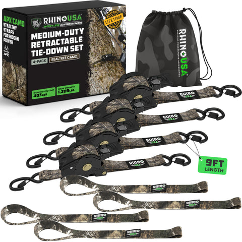 Rhino USA Realtree retractable strap extended for quick cargo securing
