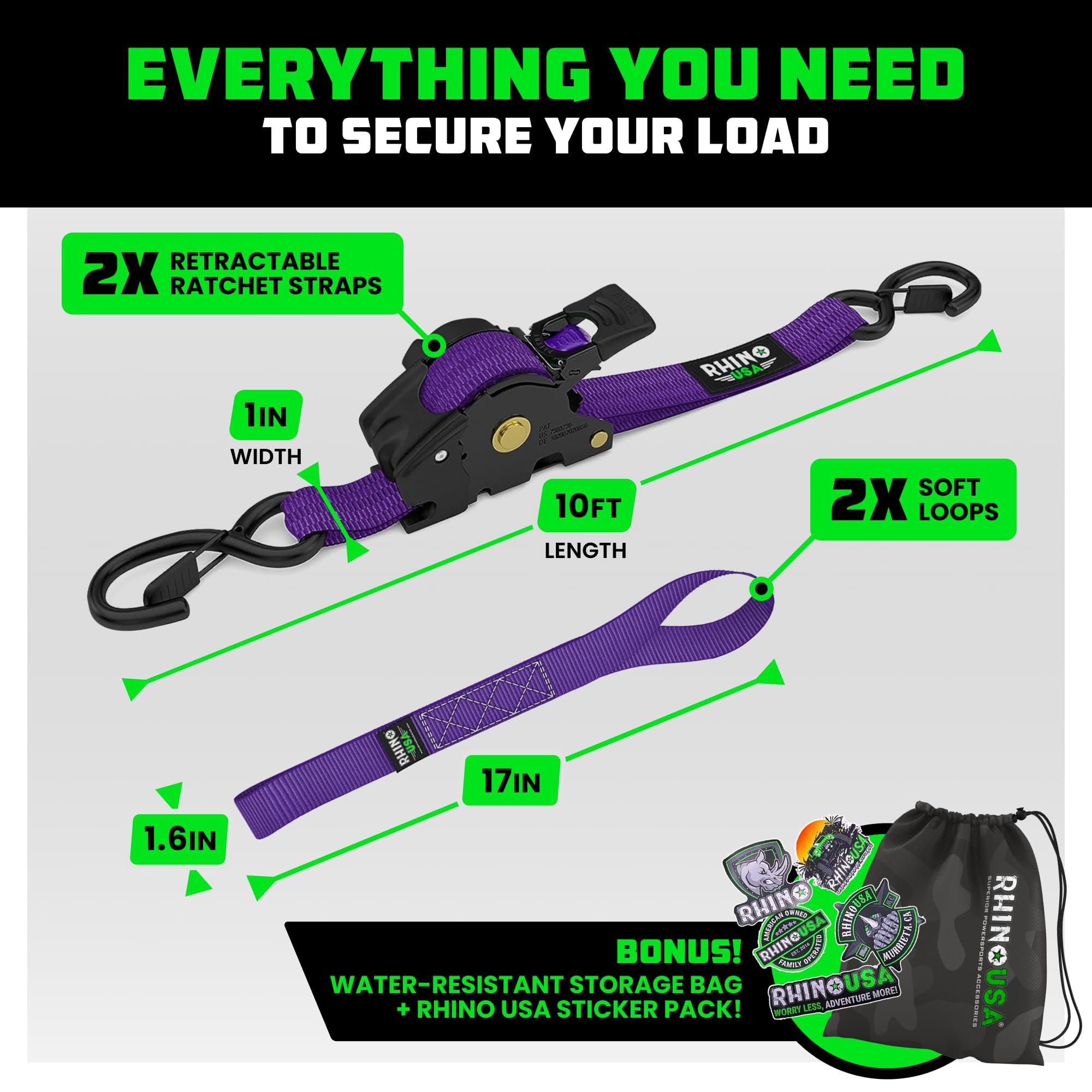 Soft loop tie downs included for versatile anchor points on roof racks.
