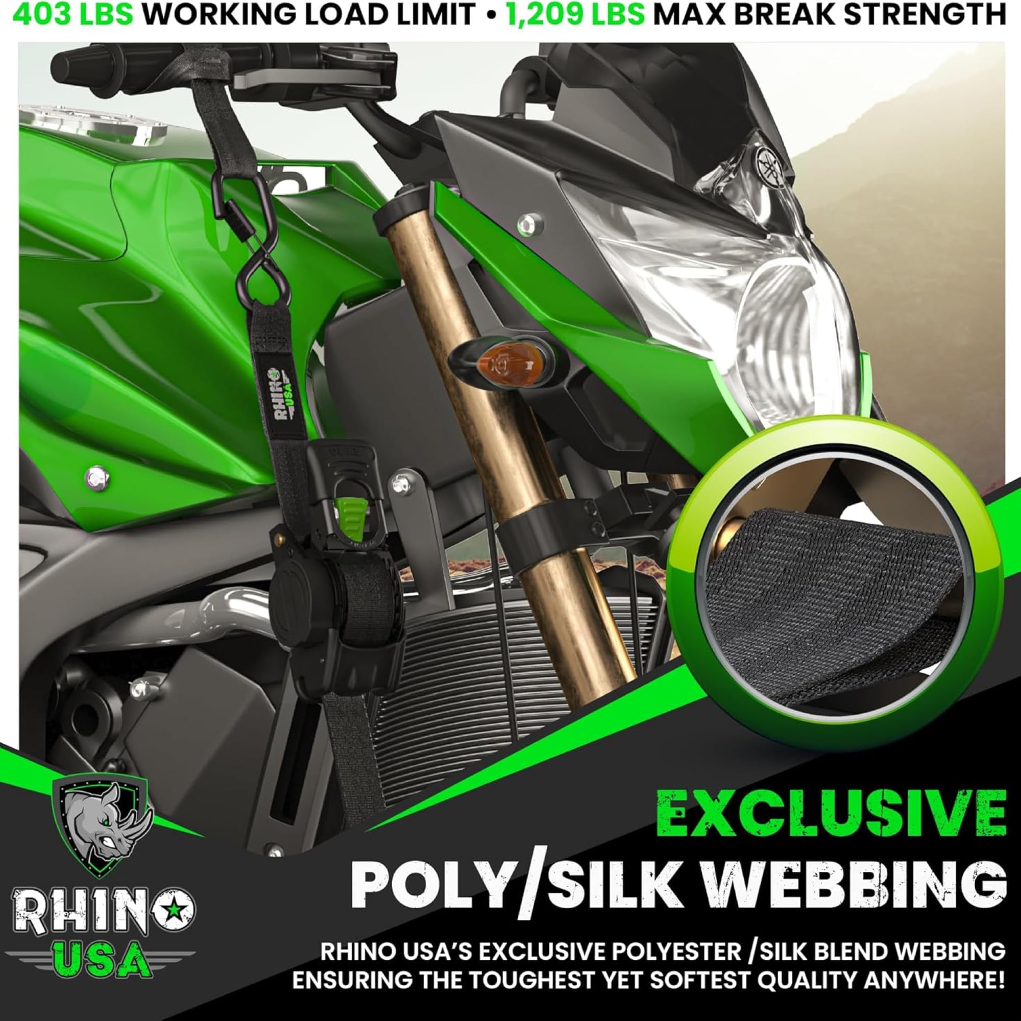 Coated full bend S-hooks on Rhino USA straps resist wear.